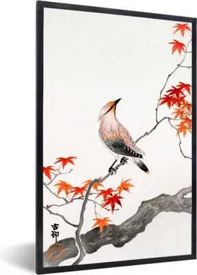 Produktbild von MuchoWow® Gerahmtes Poster Zweig - Vogel - Japanischer Ahorn - Skandinavisch 60x90 cm - Poster mit Schwarzem Bilderrahmen Wandposter Rahmen Foto Bilder - Kunst
