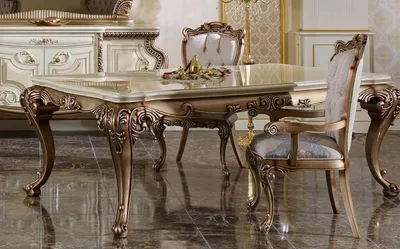 Produktbild von Casa Padrino Luxus Barock Esstisch Weiß / Beige / Kupferfarben - Prunkvoller Massivholz Esszimmertisch im Barockstil - Prunkvolle Barock Esszimmer Möbel