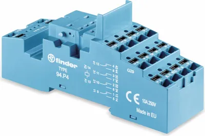 Image de Support de relais Finder 94.P4 pour Finder 55/60/99, Push‑In, TH35, bleu, 1 pièce.