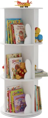 Produktbild von Relaxdays Bücherregal Kinder, drehbar, 12 Fächer, HxD: 97 x 40 cm, Kinderbücherregal, Bücherturm Kinderzimmer, weiß