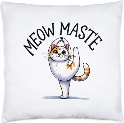 Produktbild von Meow Maste Kissen Geschenkidee für Yoga-Fans und Katzenliebhaber Namaste
