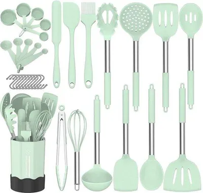 Produktbild von Famanu Küchenutensilien Set 33-teilig - Silikon mit Edelstahlgriffen