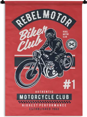 Produktbild von MuchoWow® Wandteppich Wandbehang Motorrad - Mann - Kleidung - Vintage 60x90 cm Tapisserie Dekoration Wandtuch - Foto-Teppich - Abwaschbar