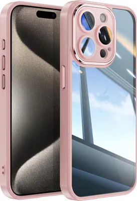 Produktbild von Handyhülle für iPhone 15 Pro Max Hybrid Transparent TPU PC Militärschutz mit Kameraabdeckung Pink