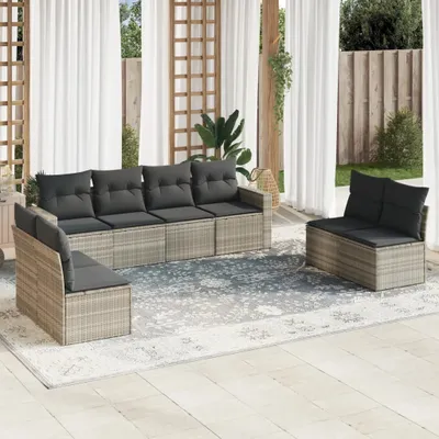 Produktbild von "2026 Promotion" 8-tlg. Garten-Sofagarnitur/Terrassenmöbel - mit Kissen - Hellgrau Poly Rattan - Gartenmöbelset CC12147