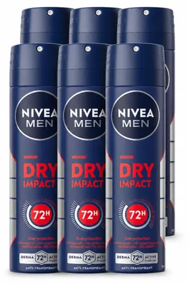 Imagen del producto de 6 aerosoles desodorantes NIVEA MEN Dry Impact, 150 ml - Paquete ahorro - 6 unidades