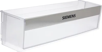A clear plastic refrigerator shelf with a silver metallic strip across the front.