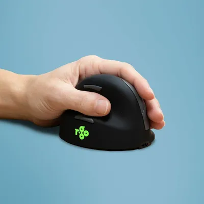 Produktbild von R-Go Maus HE ergonomisch links  Bluetooth mittel  schw./silb retail