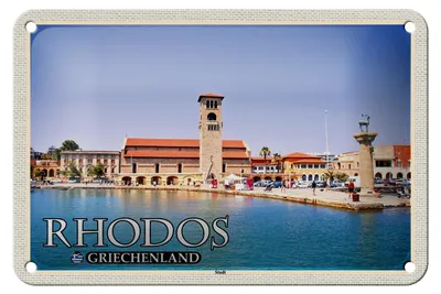 Produktbild von Blechschild Reise 18x12cm Rhodos Griechenland Stadt Meer Urlaub Deko