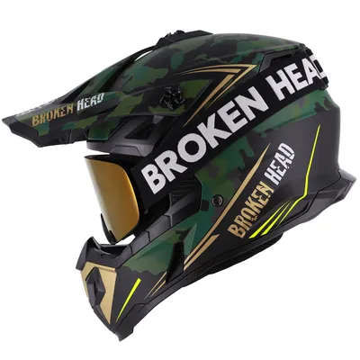 Produktbild von Broken Head Crosshelm Squadron Grün-Gold + MX-Brille Struggler Gold : XS (53-54 cm) Größe: XS (53-54 cm)
