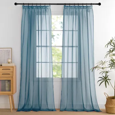 Immagine prodotto di Tende trasparenti, colore blu, confezione da 2, dimensioni 245 cm di altezza x 140 cm di larghezza, in poliestere