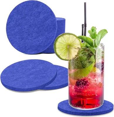 Produktbild von wortek Filz Untersetzer - Deko Tischset I Filzdeckel für Getränke, Tassen, Bar & Tisch, 8er Set I 10cm I Rund, Blau