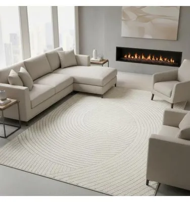 Productafbeelding van Melis Home Moderne en design vloerkleden Crème 160x230 cm Modern vloerkleed in crèmekleur met golvend reliëf en overlappende cirkelvormige patronen
