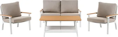 Produktbild von BELIANI Lounge Set Taupe Metall 4-Sitzer Gartensofa Sessel Couchtisch mit Sitzkissen Auflagen Modernes Design Outdoor Gartenlounge