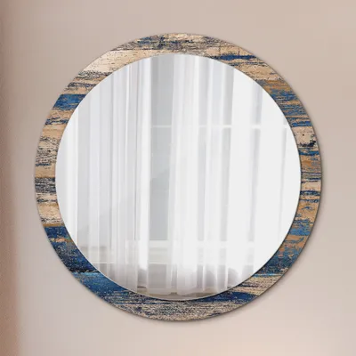 Produktbild von Runder Spiegel mit Modernem Aufdruck - Dekospiegel Wandmontage -Abstrakt Holz- Ø100cm