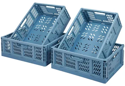 Productafbeelding van Opvouwbare opbergboxen van kunststof, plankmanden, set van 4 opvouwbare opbergmanden, ladeorganizers voor de keuken, stapelbare opbergboxen, transportboxen, opbergboxen voor kasten, kubussen, voor thuis, kantoor, slaapkamer