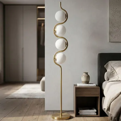 Immagine prodotto di Lampada da terra con 4 sfere in vetro bianco cm ø 25x165