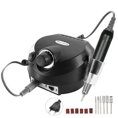 Image de （Noir）Fraises à ongles électriques Bande abrasive Réglable Lime à ongles Kit manucure-pédicure 30000u/Min avec 6 têtes de ponçage Bande abrasive et fraiseuse pour ongles en gel Appareils de pédicure