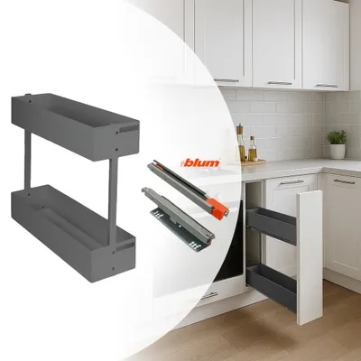 Image de Coulisse d'armoire cuisine gauche 2 niveaux | BLUM Softclose | Anthracite | 200 mm