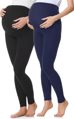 Produktbild von Be Mammy Damen 2er Pack Lange Umstandsleggings aus Baumwolle BE20-230 (Schwarz/Marineblau, 4XL).