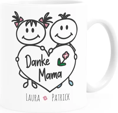 Produktbild von personalisierte Kaffee-Tasse Danke Geschenk für Mama personalisierbar mit Namen der Kinder Muttertag SpecialMe® mit Namen weiß Keramik-Tasse