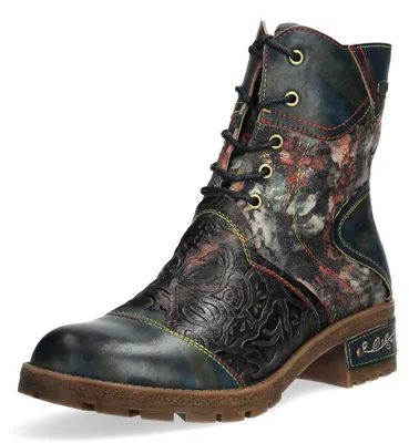 Produktbild von Laura Vita Damen Schnürstiefelette mit floralen Prägungen Cocrailo 24, Größe:39 EU, Farbe:Blau