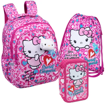 Zdjęcie produktu dla Zestaw Hello Kitty 3-Części Plecak Worek Piórnik Trzykomorowy