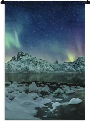 Produktbild von MuchoWow® Wandteppich Wandbehang Meer - Eis - Nordlicht - Winter - Natur 90x135 cm Tapisserie Dekoration Wandtuch - Baumwolle - Wandskulptur