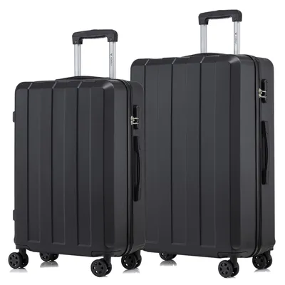 Produktbild von Suitcase Set, Rollkoffer Handgepäck, Kofferset, mit 4 Rollen 360°, Hartschalenreise Zahlenschloss, Weicher Gummigriff (2er Set, L&XL, Schwarz)