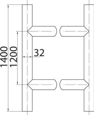 Produktbild von Einseitiger Schrägtürgriff, Durchmesser 32 mm, L-1400, X-1200, Edelstahl, ohne Schrauben