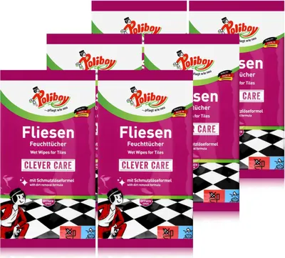 Produktbild von Poliboy Fliesen Feuchttücher 15 Tücher - Für Fliesen & Steinböden (6er Pack)
