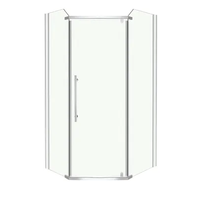 A shower cabin with a single door and glass panels, presented against a white background.