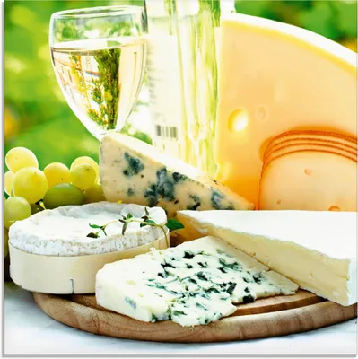 Produktbild von ARTland Glasbild Käse & Wein Größe: 30x30 cm