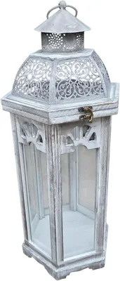 Imagen del producto de Lámpara de jardín hexagonal, 60 cm, color gris: lámpara de madera detallada con cristal y techo de metal, ideal para espacios exteriores cubiertos