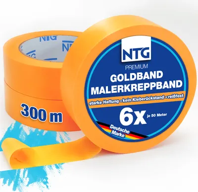 Produktbild von 6 X NTG Goldband 50 Meter 30 mm breit Malerkrepp Kreppband Malertape Washi Tape Selbstklebend