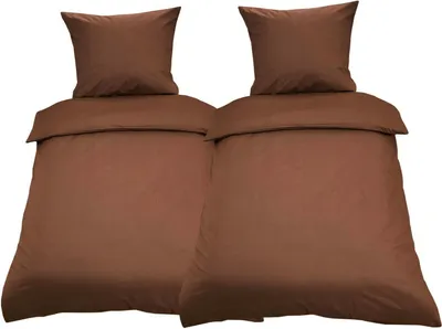 Produktbild von 4 tlg Uni Bettwäsche 135x200 Braun Einfarbig Renforce Garnitur 100% Baumwolle