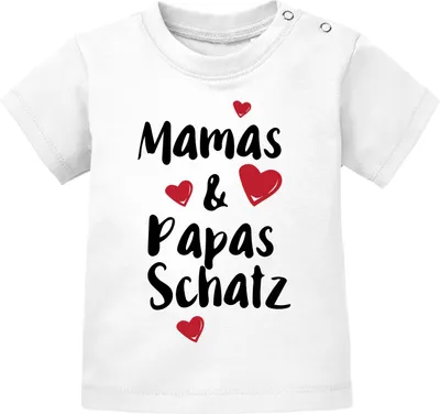 Produktbild von Baby Kurzarm T-Shirt Mama's und Papa's Schatz Babyshirt Bio Baumwolle Jungen Mädchen Shirt Moonworks® weiß 56/62 (1-3 Monate)
