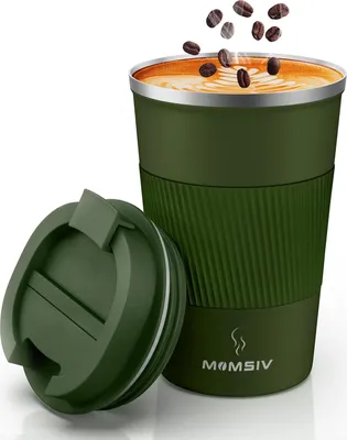 Produktbild von 380ml Doppelwand-Isolierbecher Schwarz Reisebecher Kaffee-To-Go