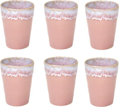 Immagine prodotto di Tazze Costa Nova Grespresso per latte macchiato – 38 cl – Set da 6 – Gres portoghese lavorato a mano – Rosa – 9,5 x 11 cm