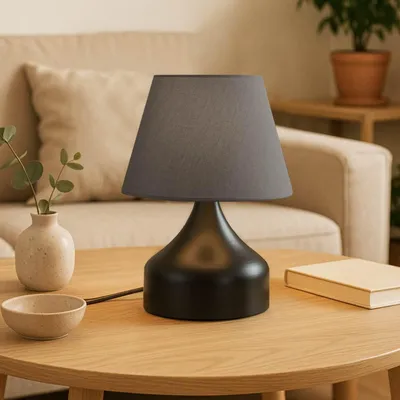 Produktbild von Opviq, Hochwertige Tischlampe aus 100% Metall, Anthrazit, 32 cm hoch, Kabel 150 cm, Lampenschirm 22 x 14 cm, E27 Fassung max. 40 W | Elegantes Design für jedes Zuhause.