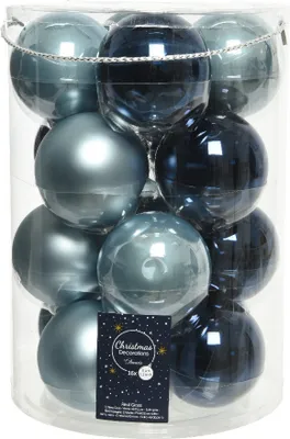 Produktbild von Weihnachtskugeln Glas 8cm 16 Stück Nebelblau / Nachtblau Mix