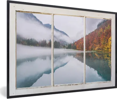 Produktbild von MuchoWow® Gerahmtes Poster Aussicht - Herbst - Berg 90x60 cm - Poster mit Schwarzem Bilderrahmen Wandposter Rahmen Foto Bilder - Fotorahmen - Foto-Plakat
