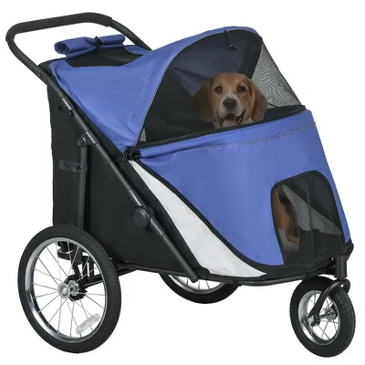 Immagine prodotto di Carrello per cani pieghevole - Finestre a rete - Adatto per cani di grossa taglia - Fino a 30 kg - Tessuto Oxford - Blu