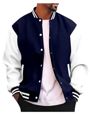 Produktbild von Herrenjacke, lässig, Slim Fit, aus Baumwolle, im Letterman-Stil, Baseball- und Bomberjacken-Design, klassische College-Jacke