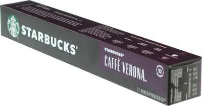 A box of Starbucks Caffe Verona by Nespresso coffee capsules.