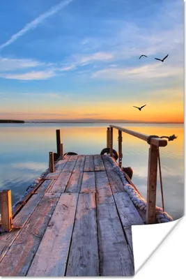 Produktbild von MuchoWow® Poster Wasser - Steg - Vögel - Sonnenuntergang - Horizont 40x60 cm - Plakate für die Wand - Poster Babyzimmer