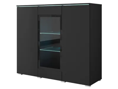 Image de MINIO go for it, Commode "VEVE", 120 cm, Vitrine, avec façade en verre, Façades brillantes, Couleur noir