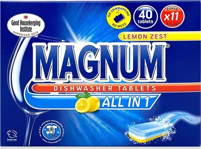 Produktbild von ALDI MAGNUM Spülmaschinentabs – All-in-One Geschirrspültabs ohne Plastik, phosphatfrei, wasserlösliche Folie – 200 Stück (5x 40 Tabs) für kraftvolle