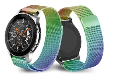 Produktbild von 20mm Armband für Samsung Galaxy Watch 7 6 5 4 40mm 44mm, uvm, Edelstahl Mesh Milanaise Ersatzarmband Magnetverschluss - Regenbogenfarben