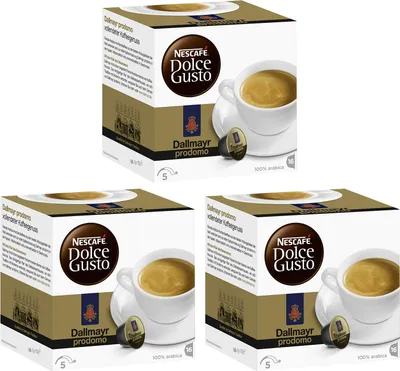 Three boxes of Nescafé Dolce Gusto coffee capsules are arranged in a staggered formation against a white background.